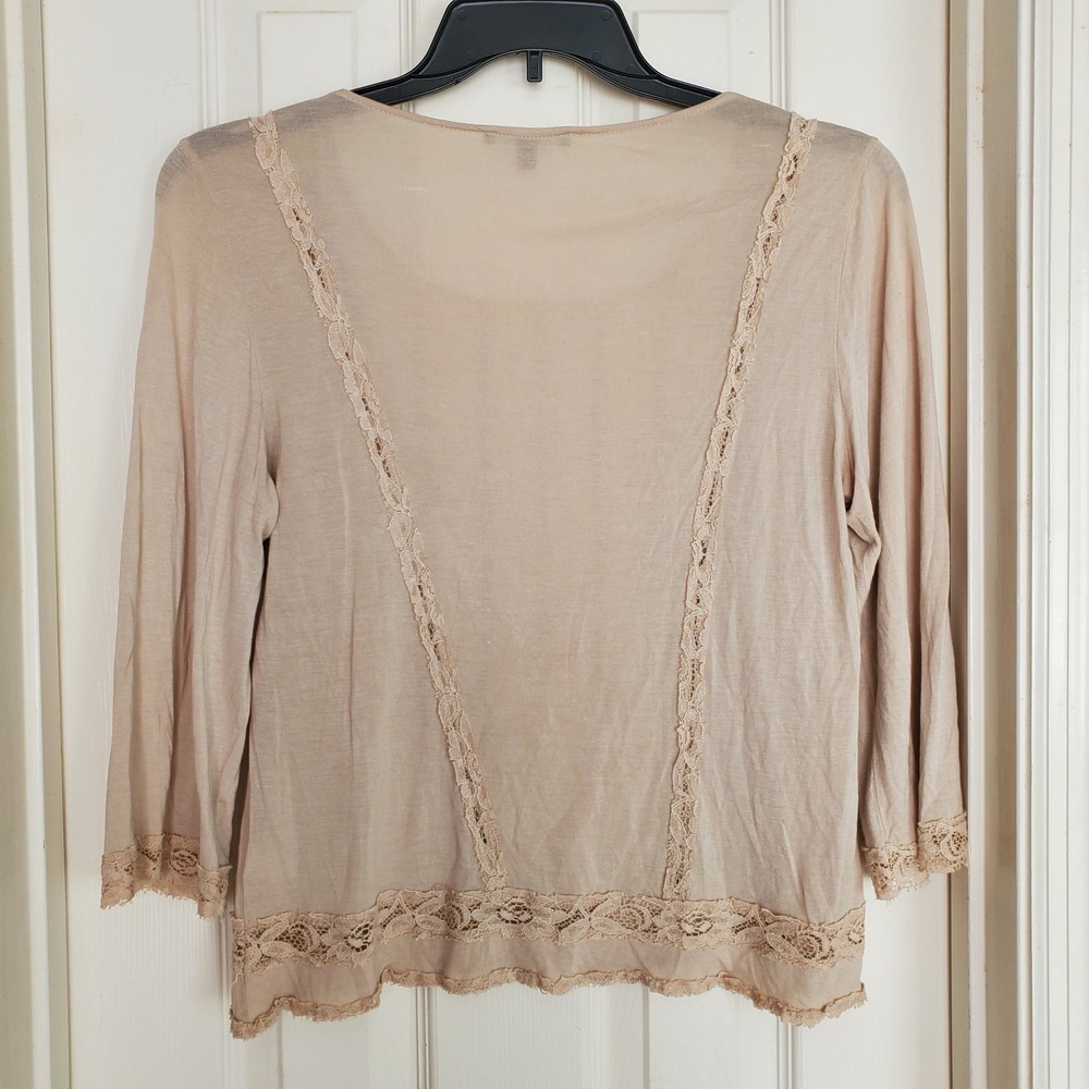 Cable & Gauge Beige Lace Panel Embroidered‎ Long Sleeve Boho Top Womens Medium - Picture 4 of 8